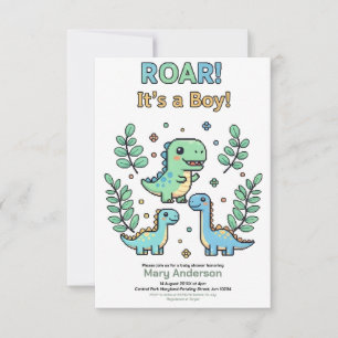 Grüne pixelige Dinosaurier-Baby-Party für einen Ju Einladung