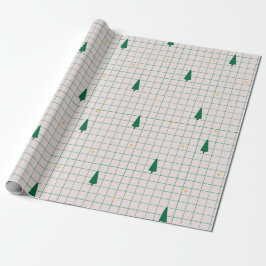Grüne Plätze mit Weihnachtsbäumen auf Weiß Geschenkpapier