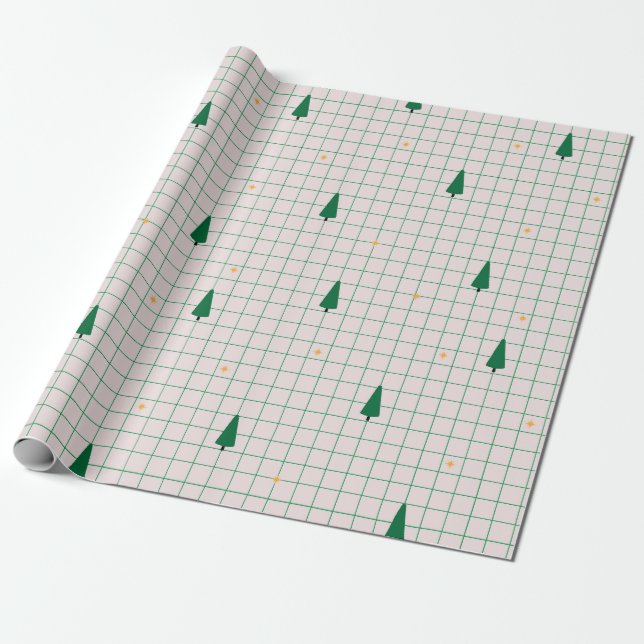 Grüne Plätze mit Weihnachtsbäumen auf Weiß Geschenkpapier (Ungerollt)
