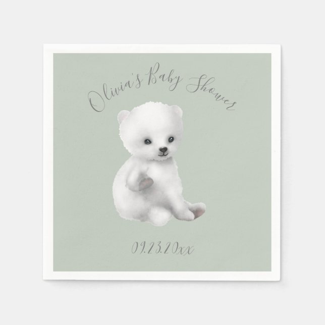 Grüne Polar Bear Babydusche Napkins Serviette (Vorderseite)