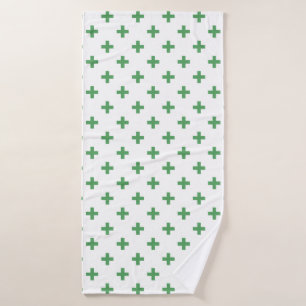 Grüne Polka kreuzt auf Weiß Badehandtuch