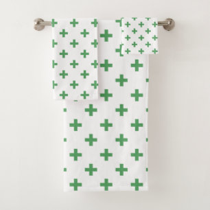 Grüne Polka kreuzt auf Weiß Badhandtuch Set