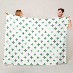 Grüne Polka kreuzt auf Weiß Fleecedecke