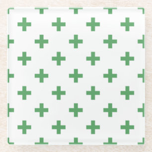 Grüne Polka kreuzt auf Weiß Glasuntersetzer