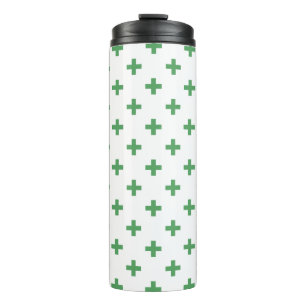 Grüne Polka kreuzt auf Weiß Thermosbecher