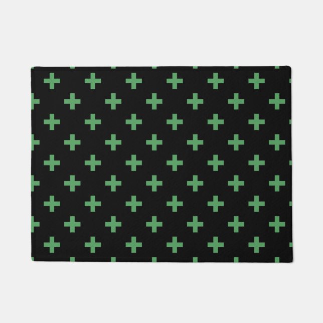 Grüne Polka kreuzt schwarz Fußmatte (Vorderseite)
