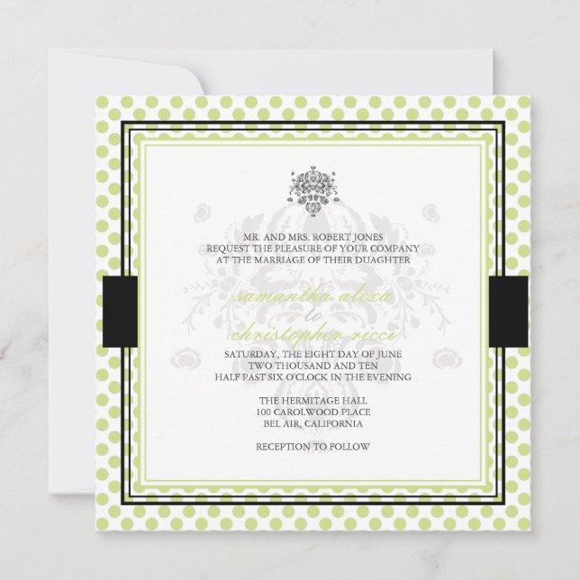 Grüne Polka Punkte Hochzeitseinladungen Einladung (Vorderseite)