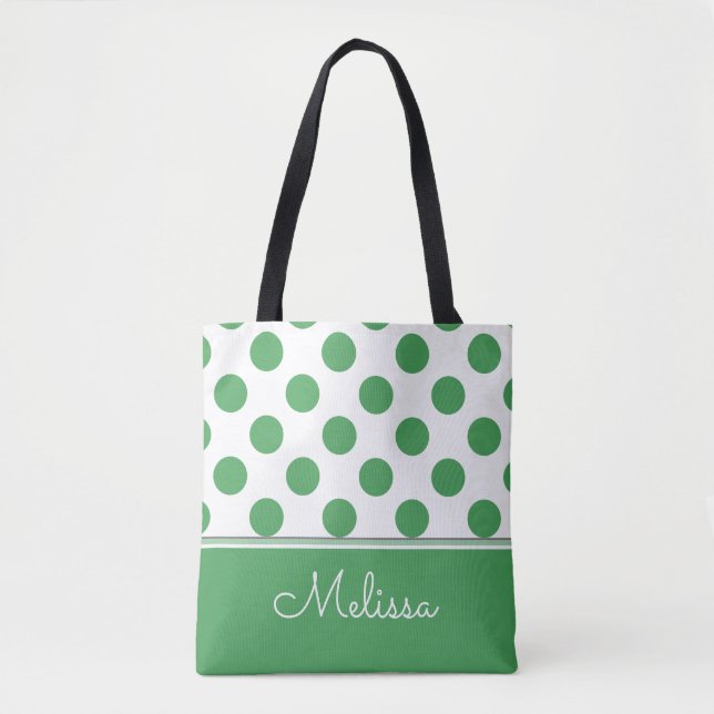 Grüne Polka-Punkte| Personalisiert Tasche (Vorderseite)