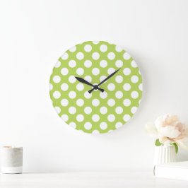 Grüne Polka-Punkte, Polka-Dot-Muster, Punkte, gepu Große Wanduhr