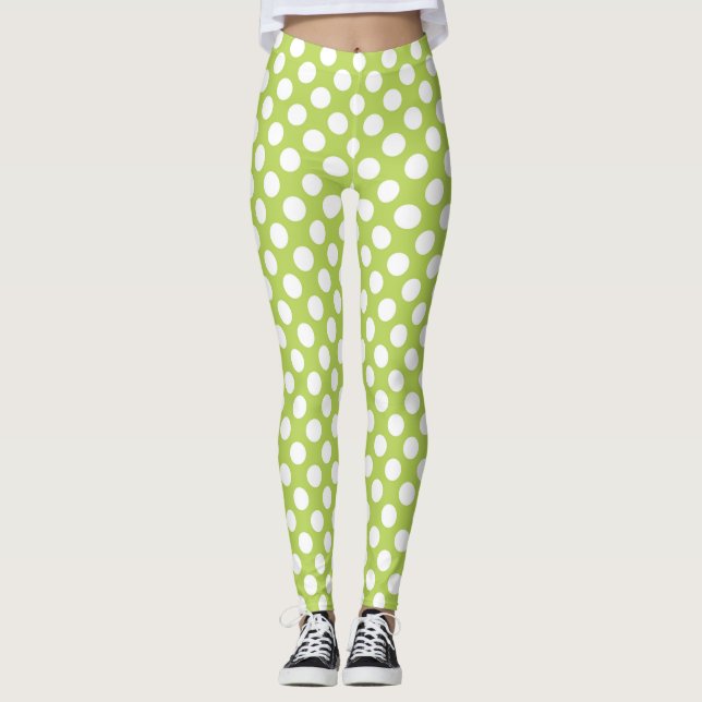 Grüne Polka-Punkte, Polka-Dot-Muster, Punkte, gepu Leggings (Vorderseite)