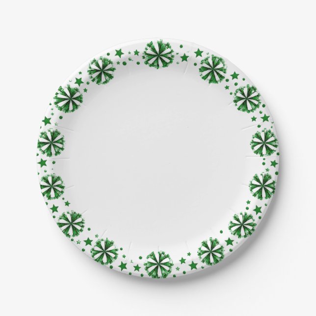 Grüne Pom-Poms-Party Pappteller (Vorderseite)