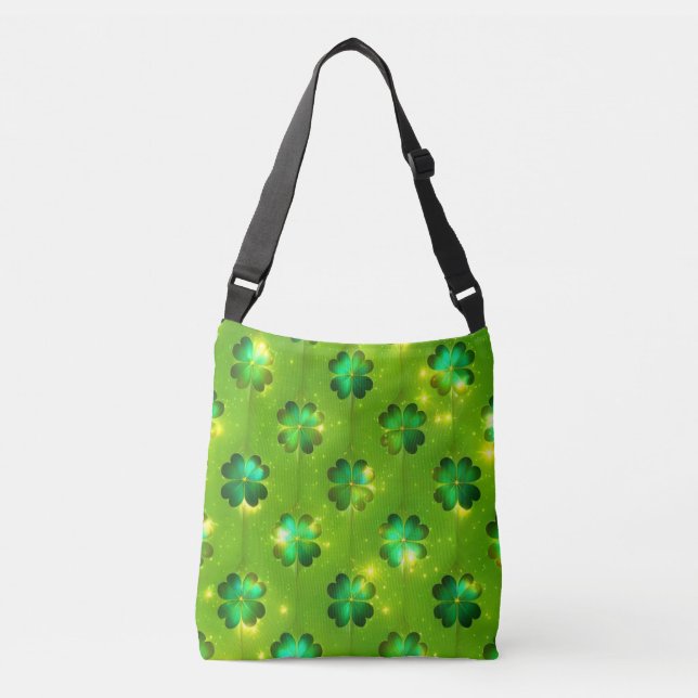 Grüne populäre St Patrick's Day Clover Collection Tragetaschen Mit Langen Trägern (Vorderseite)
