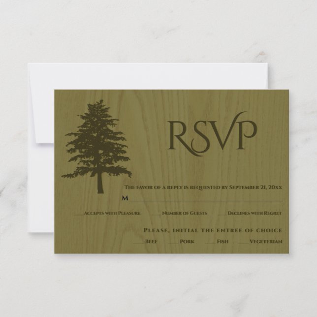 Grüne Prägung Bäume sepia Holz Hochzeit RSVP Karte (Vorderseite)