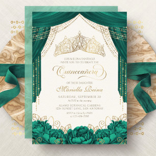 Grüne Prinzessinnenkrone Florale Quinceanera Einladung