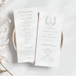 Grüne Programmkarte für das Botanische Monogramm Menükarte