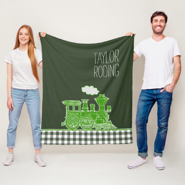 Grüne Puffdampf-Zug Peitsche Grafik Fleecedecke (Beispiel)