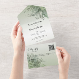 Grüne QR-Kodierung für botanische Wesen All In One Einladung