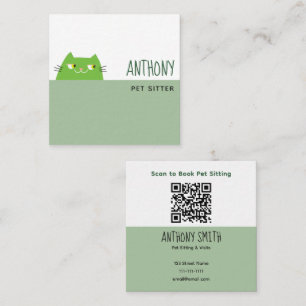 Grüne QR Pet Sitter Visitenkarte Süße Katze