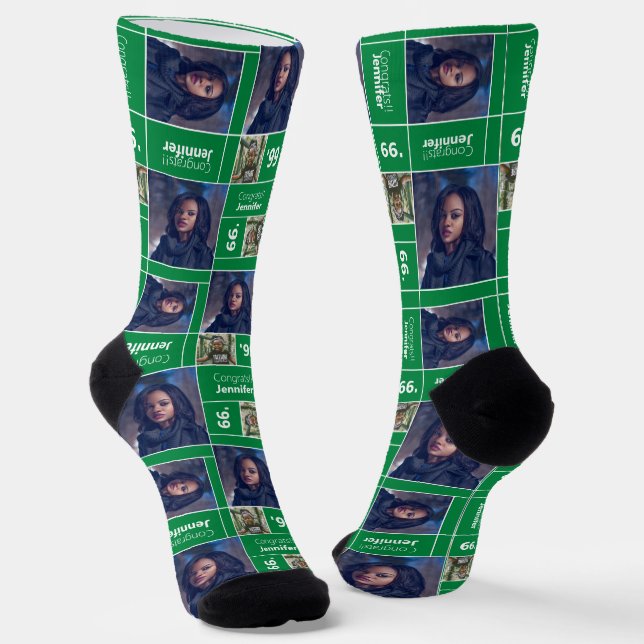 Grüne Quadrate Foto Abschluss Class Year Sounds Socken (Gewinkelt)