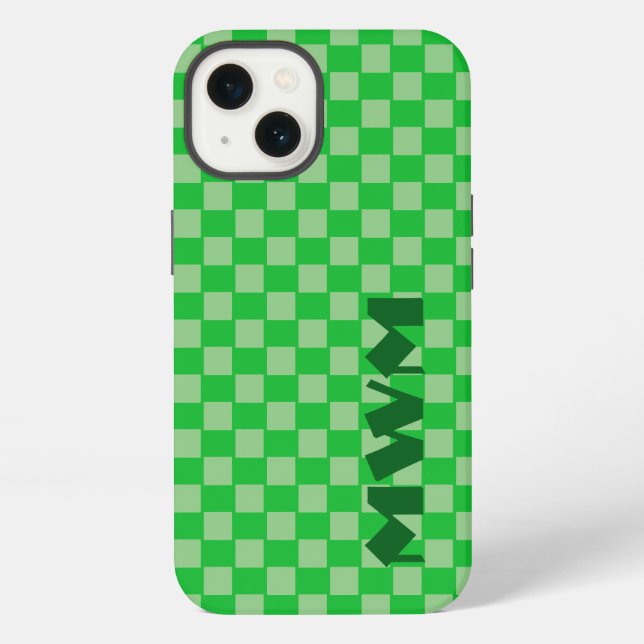 Grüne Quadrate Monogramm-Handyhülle iPhone Hülle (Rückseite)