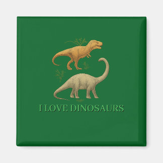 Grüne Quadratmagnete - Ich liebe Dinosaurier Magnet