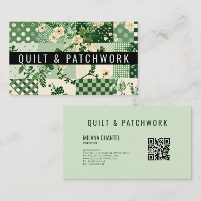 Grüne Quilt-Patchwork-Handmade-Kleidung Visitenkarte (Vorne/Hinten)