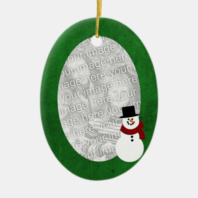 Grüne Rahmen-Schneemann-Verzierung Keramik Ornament (Vorne)