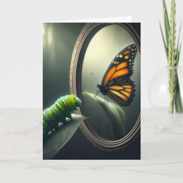 Grüne Raupe am Geburtstag Schmetterling Karte (Vorderseite)