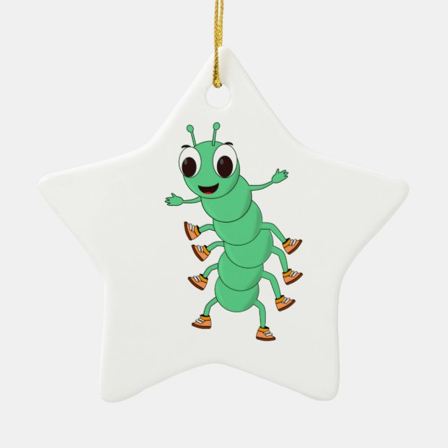 Grüne Raupe Keramik Ornament (Vorne)