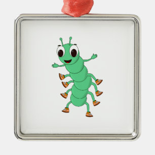 Grüne Raupe Silbernes Ornament