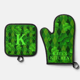 Grüne Raute Cloud Irish Personalisiert Ofenhandschuh & Topflappen-Set