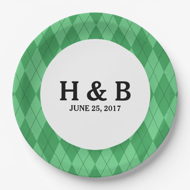 Grüne Raute Hochzeitspapier-Teller Pappteller (Vorderseite)