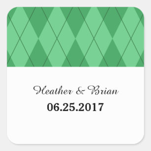 Grüne Raute Hochzeitsticker Quadratischer Aufkleber