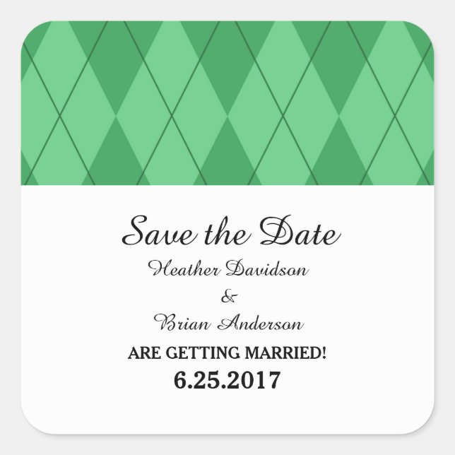 Grüne Raute Save the Date Aufkleber (Vorderseite)