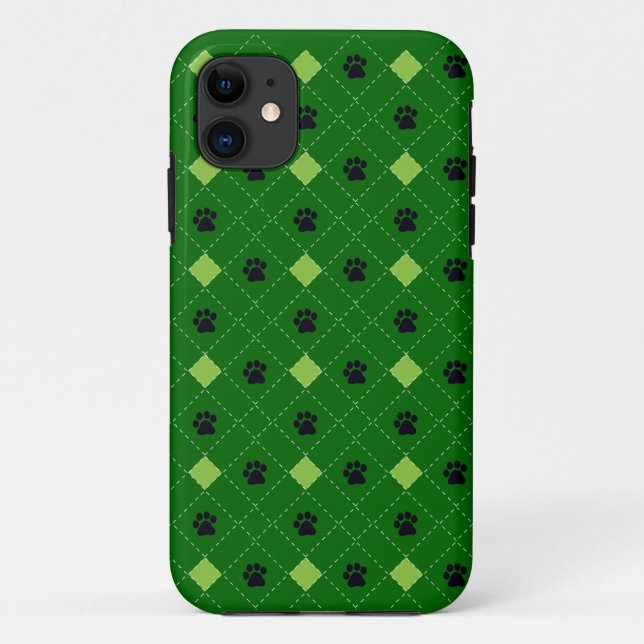 Grüne Rauten-Tatzen-Drucke Case-Mate iPhone Hülle (Rückseite)