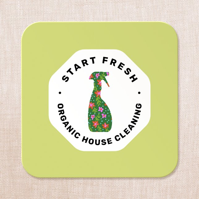 Grüne Reinigungs-Service Floral Spray Flasche Quadratische Visitenkarte (Von Creator hochgeladen)