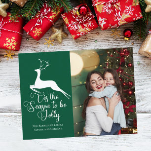 Grüne Rentier-Weihnachtsfoto Cute Tis the Season Postkarte