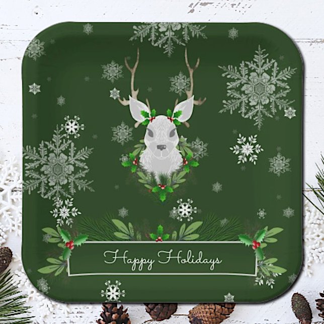 Grüne Rentierpapierplatte Pappteller (Green Reindeer Christmas Paper Plates)