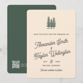 Grüne Retro Bäume QR Code Hochzeit Save The Date