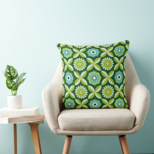 Grüne Retro-Blume Kissen