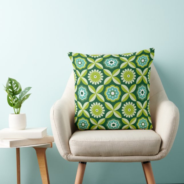 Grüne Retro-Blume Kissen (Stuhl )
