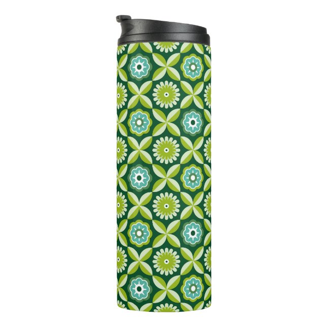 Grüne Retro-Blume Thermosbecher (Nach rechts gedreht)