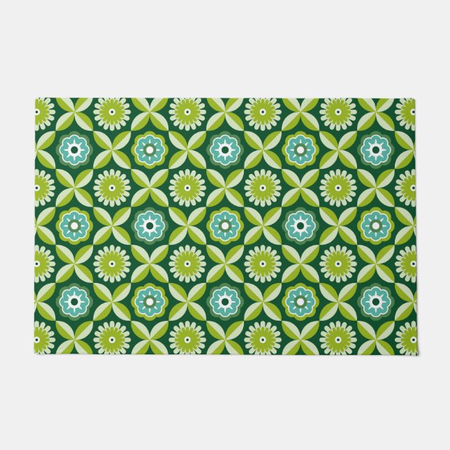 Grüne Retro-Blumen Fußmatte (Vorderseite)