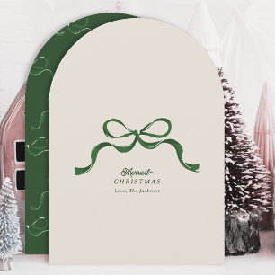 grüne retro-Weihnachtsbogenkarte ohne Foto Einladung