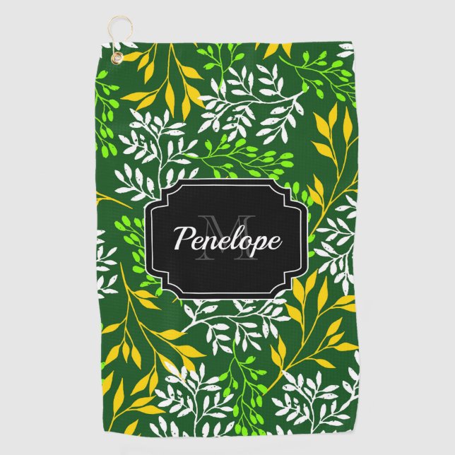 Grüne Retrofloral Golfhandtuch (Vorderseite)