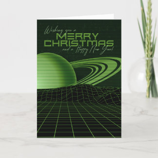 Grüne Retrowave-Weihnachtskarte Feiertagskarte