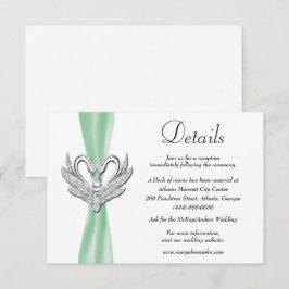 Grüne Ribbon Silver Swans Hochzeitsdetails Begleitkarte