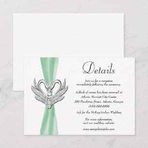 Grüne Ribbon Silver Swans Hochzeitsdetails Begleitkarte