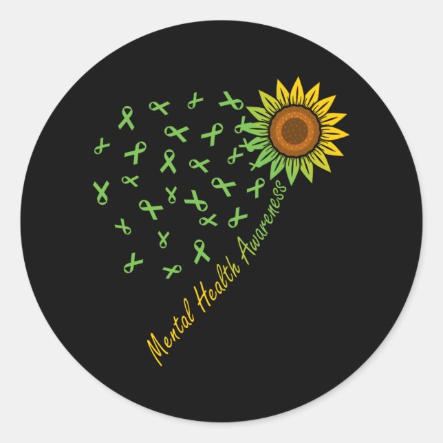 Grüne Ribbon-Sonnenblume Runder Aufkleber (Vorderseite)