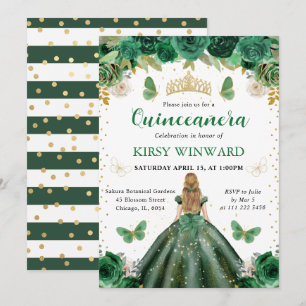 Grüne Robe Blonde Prinzessin Quinceanera Einladung